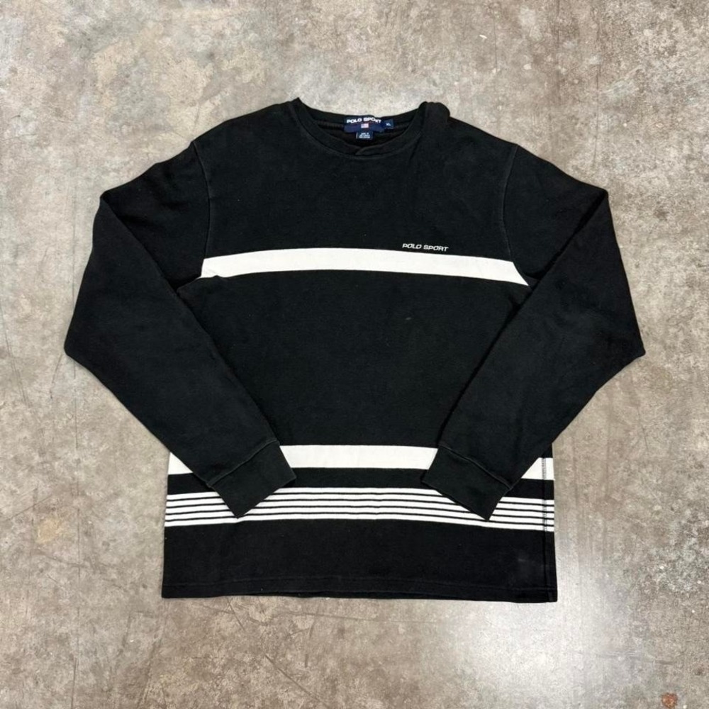 Polo Sport Ralph Lauren Black &‎ White Stripped Cotton Long Sleeve Shirt Size XL